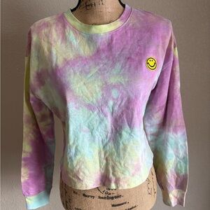 NWT All in Favor Pastel Tie-Dye Long Sleeve Tee with Smiley Patch